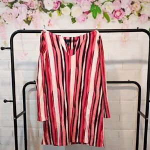 Striped Pink and Black Swim Cover-Up